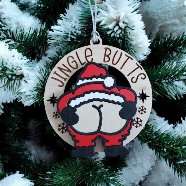 AXAHUHA Jingle Butts Wooden Christmas Ornaments, Merry KissMyAss MerryChristMyAss Christmas