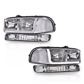 GRAND ORANGE Led Drl Headlights, Compatible with 1999-2007 GMC Sierra 1500 /Fit 1999-2006 GMC Yukon XL 1500 2500 W/Signal Lamps Clear lens Chrome Housing Clear Reflector