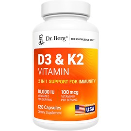 Dr. Berg Vitamin D3 & K2 10,000 IU + MK-7 – 120 Capsules – Immune, Bone & Heart Support* Supplement w/Magnesium, Zinc, B6 – 4X Lab-Tested – No Fillers – Non-GMO, cGMP, Formulated in USA
