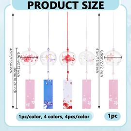 OLYCRAFT 5 Pieces 5 Styles Japanese Wind Chimes Cherry Blossom Motif Handmade Glass Wind Bells Creative Glass Wind Bells for Hanging Home Garden Wedding Indoor and Outdoor Decoration