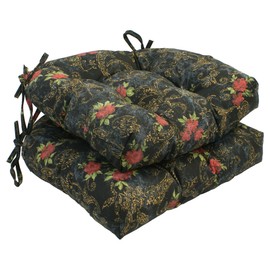 Blazing Needles 16-inch Rounded Back Chair Cushion, 16" x 16", Midnight Rosebud 2 Count