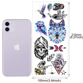 Fanoshon Temporary Tattoos, 12 Sheets, Watercolor, Astronaut, For Children and Adults, Realistic, Planet, Star, Flower, Stickers, Boys, Girls, Unicorn, Face, Forearms, Easy to Apply, Costume Accessory