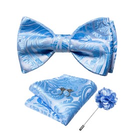 DiBanGu Juego de 4 pajaritas para hombres, boda, formal, de seda, con bolsillo, gemelos cuadrados, Azul Claro 3088, Talla única