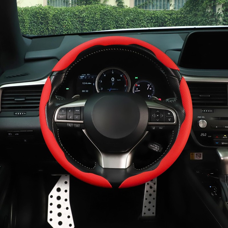Amiss Nappa Leather Steering Wheel Cover, 3PCS Segmented Steering Wheel