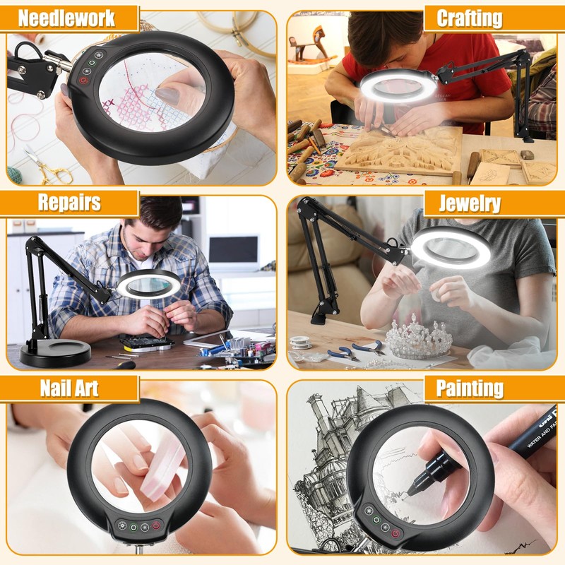 IVMAIE 12X Magnifying Glass with Light and Stand, 2-in-1 Lighted