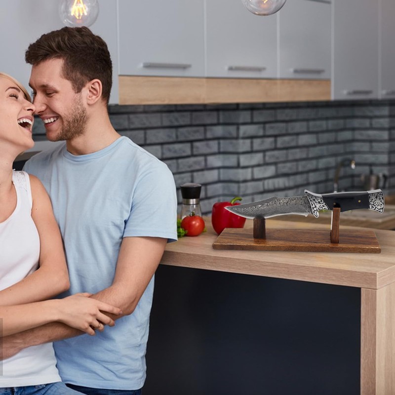 Knife Display, Natural Walnut Wood Single Knife Display Stand, Desktop