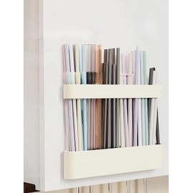 Silicone Straw Holder for Cabinet with Double Sided Adhesive Tape, Reusable Tumbler Straw Storage Organizer for Cabinet Counter Fridge Kitchen Door, No Drill Adhesive Mount & Adjustable Height (Beige)