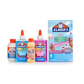 Elmer’s Neon Sky Slime Kit, Slime Supplies Include Transparent Color Liquid Glue, Crunchy Slime Activator, Cherry Limeade Slime Activator, 4 Count