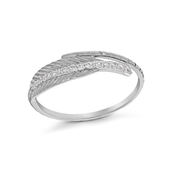 Tuscany Silver Sterling Silver White Cubic Zirconia Oxidized Leaf Ring,