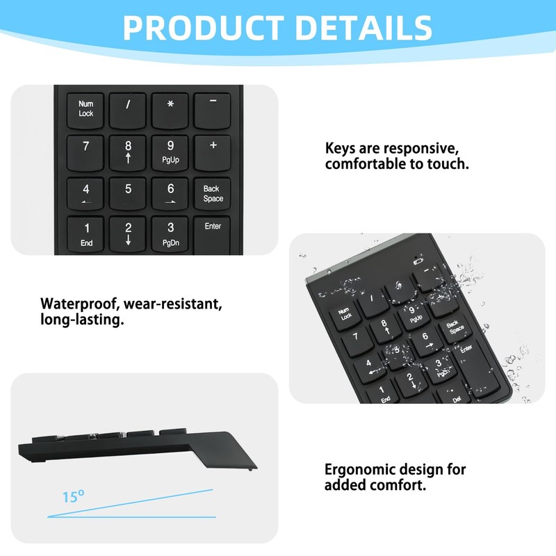 18 Keys Wireless Numeric Keypad 2.4G Portable Ergonomic Mini Numpad