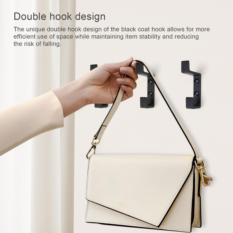 0XBIT Black Towel Hook, 2 Pieces Wall Mounted Hooks, Double