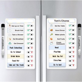 Chore Chart for Kids – Daily Routine Chart, Morning/Bedtime Checklist, Magnetic to Do List, Dry Erase Visual Schedule, and Slider Chart for Fridge