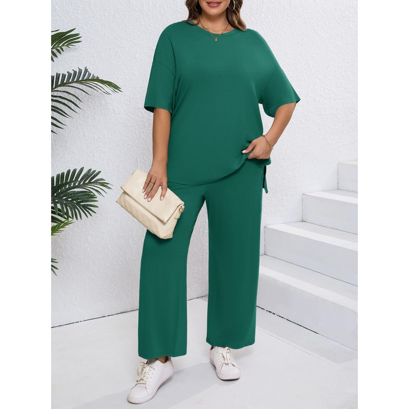 Beautife Womens Plus Size Lounge Sets Short Sleeve Tops Wide