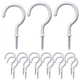 Lyxtiorn 50 Pack 7/8" White Carbon Steel Screw Hooks for Hanging Plants, Mugs, Pots & More