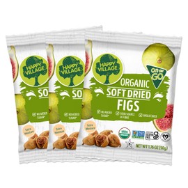 Happy Village Organic Soft Dried Figs On the Go – 3 Bags (15 Individual Portion Packs) | Healthy, Organic, Non-GMO, Vegan, Kosher, Gluten-Free Snack Packs