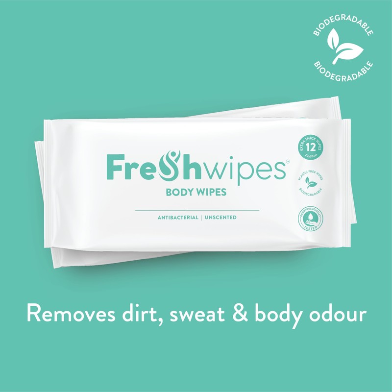 FreshWipes Body Wipes for Adults – 12 Pack - Unscented