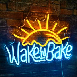 NOSUN Wake in Bake Neon Sign Coffee Bar Neon Signs for Wall Decor with Dimmable Yellow Blue LED Neon Sign Sun Neon Lights Sign for Bedroom Home Kitchen Restaurant Shops Cafes Dessert House Party