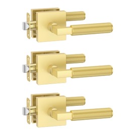 Amerdeco 3 Pack Brushed Gold Passage Door Handles,Heavy Duty Non-Locking Door Lever for Hall, Closet,Office Area, Shopping Malls AM0021