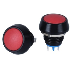 DMWD 2pcs 12mm Waterproof Metal Momentary Domed Push Button Switch 3A 12V 24V 110V 1NO ON-Off Reset Micro Switch Aluminium Black Shell (Pin Terminal Red Button)