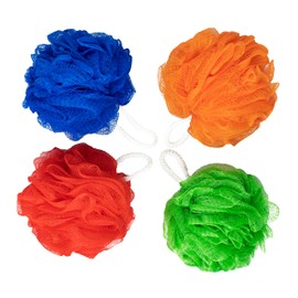 SUPERLY - Shower Puff,Bath Puff, Sponge Loofah,Shower Sponge Extra Large 80g,4 Pack Scrunchi Body Scrubber Exfoliating Mesh Sponge (Orange, Red, Blue, Dark Green)