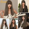 QUEENTAS Long Straight Brown with Highlight Wigs for Women Synthetic