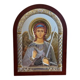 (A-6/007G/K) Guardian Angel Byzantine Silver Orthodox Icon/Greek Handmade (red, 11x8)