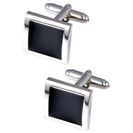Jonwo Silver Black Tone Square Men's Cufflinks in a Gift Box Classic Tuxedo Cuff Link for Wedding Formal Business Shirt