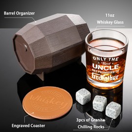 Godfather Proposal Gifts, Pregnancy Announcement Gift for Brothers & Uncles, Rocks Glass & Bourbon Barrel Set for Christmas, Only The Best Uncles Get Promoted to Godfather