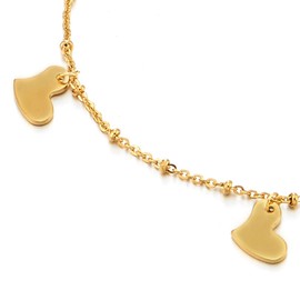 COOLSTEELANDBEYOND Stainless Steel Gold Color Anklet Bracelet with Dangling Charms of Hearts and Jingle Bell, Length 8.46-9.65", Metal, no gemstone