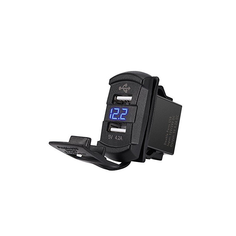 Universal Rocker Style 4.2A Dual USB Charger Socket with Blue