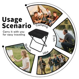 HESUSLA 13" Collapsible Camping Stool with Ultralight Frame,Travel Folding Stools, and Folding Chairs Can Be Used for Activities Such as Camping Fishing Hiking Bearing Capacity of 105 KG (Black).