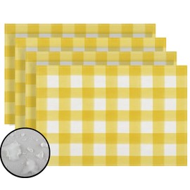 Rvsticty Linen Watercolor Yellow White Buffalo Check Plaid Placemats Set of 4 Yellow Gingham Table Mats Farmhouse Spring Easter Home Table Decorations-12×18''