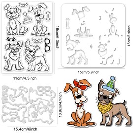 GLOBLELAND Comic Dog Silicone Clear Stamps Metal Animal Cutting Die Cuts PET Paint Craft Stencils Template for Card Making and DIY Embossing Scrapbooking Craft Decor