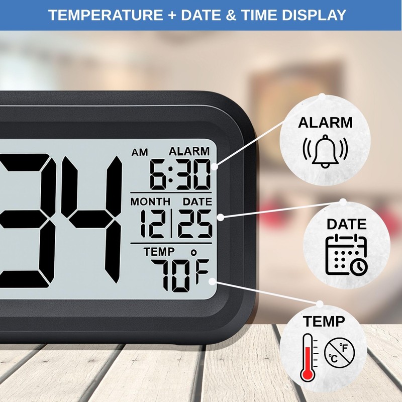 Digital Alarm Clock Battery Operated with Large Display, Night Light