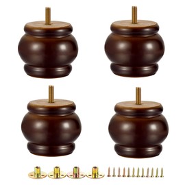 Mysummer Set of 4 Walnut Wooden Furniture Legs 2.56" with M8 Predrilled Bolt Bun Feet DIY Replacement for Sofa Couch Chair Ottoman Loveseat Cabinet Legs