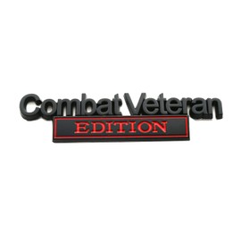 1x Combat Veteran Edition Emblem + 1x Veteran Rated 4X4 Emblem Metal Car Badge for Jeep, Universal Vehicle, Truck, RV, Scooter, SUV, Door Decoration (Black/Red)
