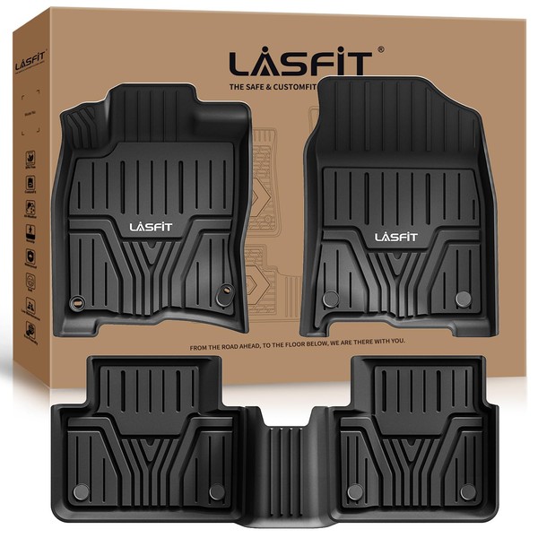 LASFIT Floor Mats Fit for Honda Civic 2016-2021 1st & 2nd Row Set, All Weather TPE Car Liners Black