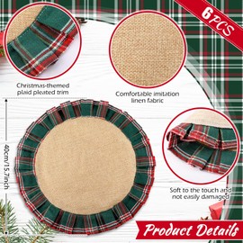 6 Set Round Christmas Plaid Placemats, Red Green