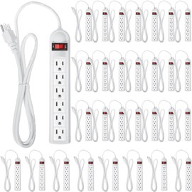 Kanayu 30 Pcs 6 Outlet Power Strip Surge Protector Long 6ft Extension Cord with Multiple Outlets Flat Plug Rectangular Power Outlet Strip Electrical Equipment for Home Office (White)