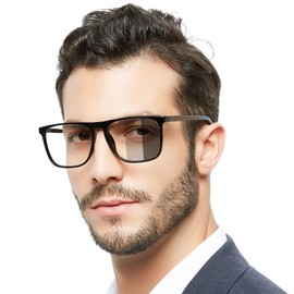 MARE AZZURO Photochromic Reading Glasses Men Blue Light Blocking Oversized Square Readers 1.0 1.5 2.0 2.5 3.0 3.5 4.0 (Black, 4.00)