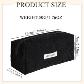 ICKEYOU Pencil Case Corduroy Fabric Girls Teenager Pencil Case Pencil Case Stationery Organiser Bag Large Storage Capacity Pencil Case for School Office, black, Pencil case