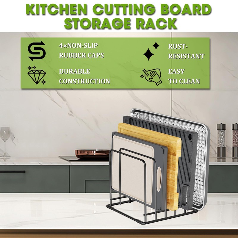 SAGLAU Kitchen Organizer Rack - 5-Slot Heavy-Duty Cutting Board and