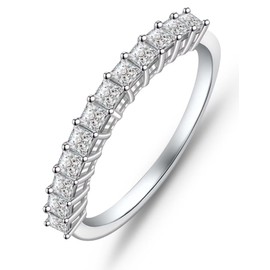 Moissanite Cottage 12 Stones Moissanite Anniversary Rings for Women, 1 Carat Princess Cut Diamond 18K White Gold Plated 925 Sterling Silver Half Eternity Wedding Bands Stackable Ring, Size 8
