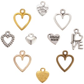 COGCHARGER 100 Piece Heart-Shaped Charm Metal Crafts Pendant Mixed DIY Pendant DIY Jewelry Alloy Pendant For DIY Bracelets Necklaces Earrings Jewelry Accessories, Alloy, No Gemstone