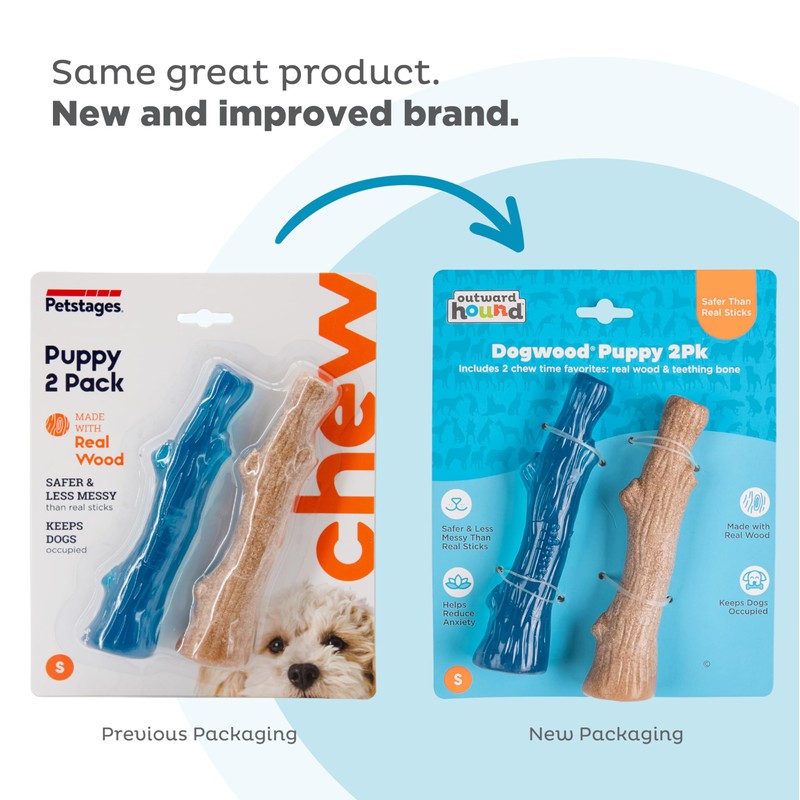 Outward Hound Dogwood Puppy Durable Dog Chew Toys, Real Wood