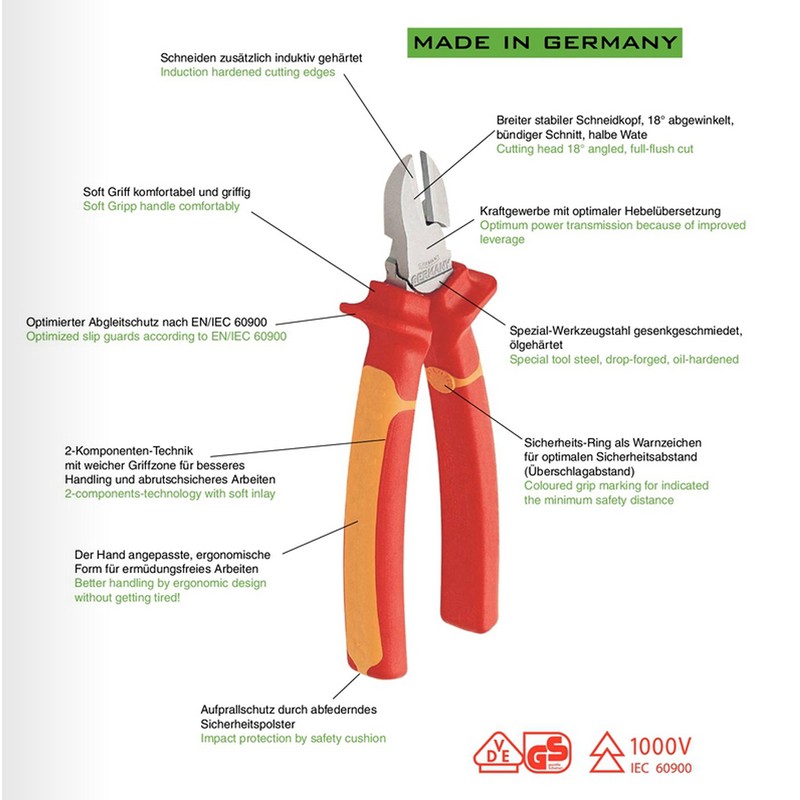 Side Cutters VDE 160 mm Precise Cutting up to Diameter