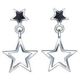 Yumilok 925 Sterling Silber Schwarz Epoxy Doppel Sterne Ohrstecker Ohrhänger Ohrringe Hypoallergen Ohrschmuck für Damen Mädchen