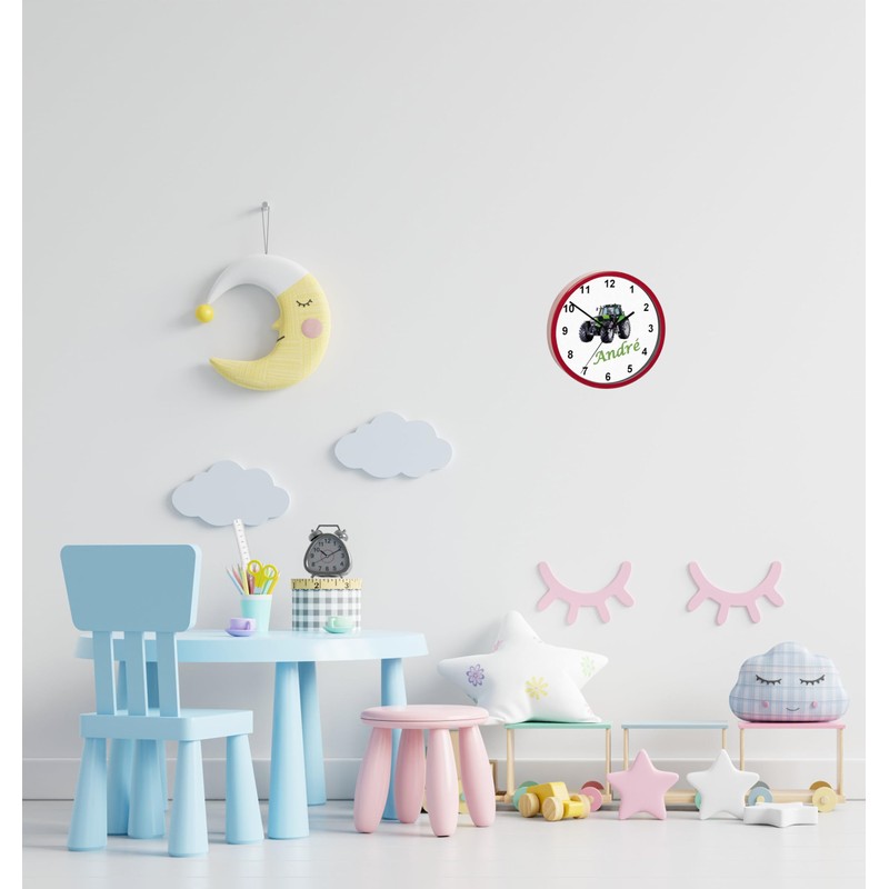 CreaDesign, WU-32-1104 Tractor Wall Clock for Children's Room, Silent Movement