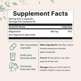 Magnesium Glycinate 400mg Per Serving, 240 Capsules