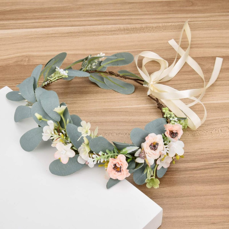 Small Flower Crown Headband Boho Bridal Flower Wreath Eucalyptus Green